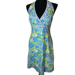 Lilly Pulitzer Halter Floral Dress Blue Green and yellowSize‎ 8